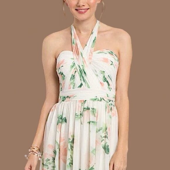 CAMILLE LE VIE Floral Chiffon Print Tie Neck Halter Maxi Dress Gown - Picture 2 of 12